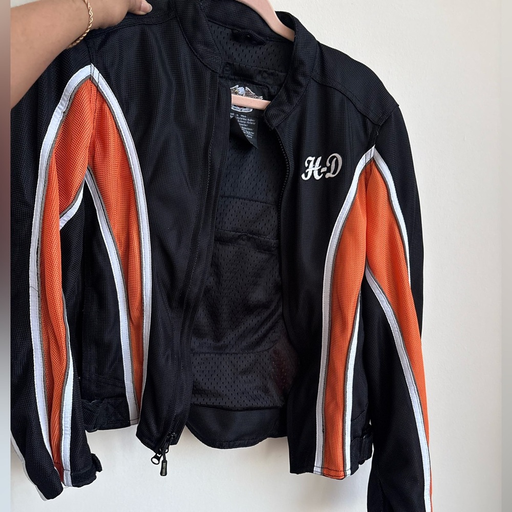 Harley-Davidson Black & Orange Bomber Jacket with White Piping
